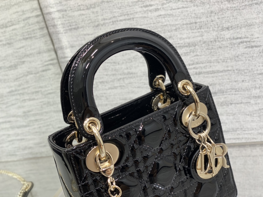 Mini Lady Dior Bag Black Patent Cannage Calfskin